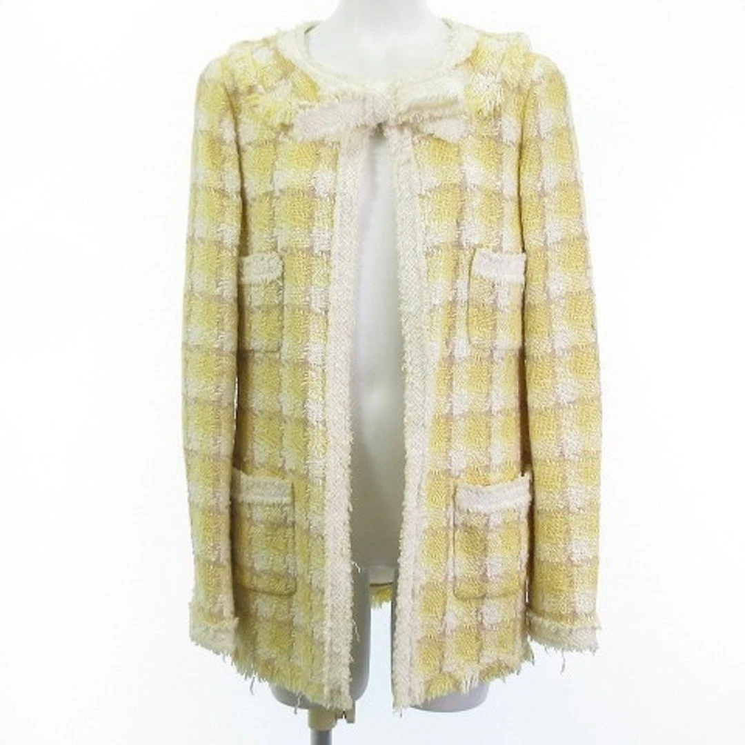 Giacca Chanel tweed senza colletto 04C giallo 36
