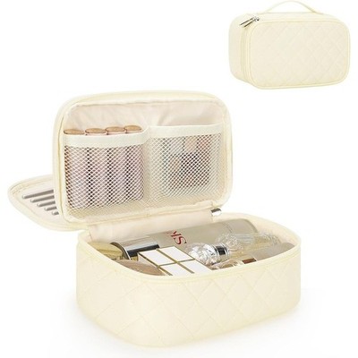 Compact Travel Makeup Bag Double Layer Cosmetic Organizer Portable Beauty Case