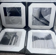 Framed Modern Black and White Abstract Set of 4 Minimalist Wall Art Canvas Decor