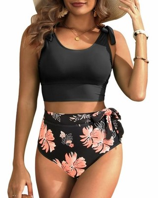 Yonique -M- Two Piece High Waisted Swimsuits - Women Tummy Control Bikini Modest