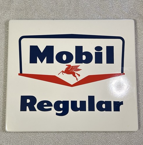 Ancienne plaque de pompe à essence porcelaine à gaz régulière Mobil Oil Co. MOBIL originale