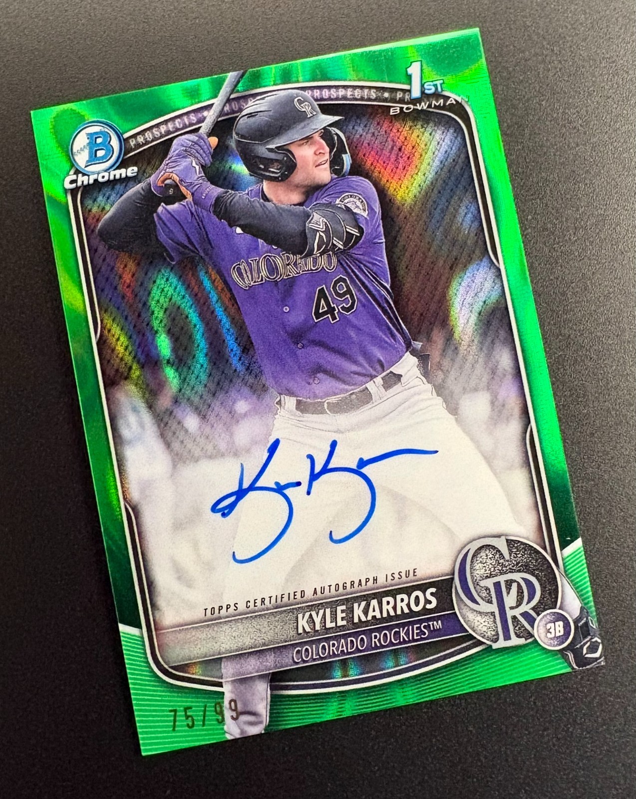 2025 Bowman Chrome Kyle Karros Auto /99 1st Green Lava Refractor #CPA-KK Rockies