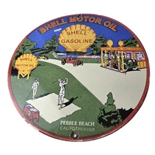 Vintage Shell Gasoline Sign - Pebble Beach Golf Gas Pump Plate Porcelain Sign