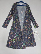 LuLaRoe Girl's Sariah Dark Blue Wooland Floral Print Long Cardigan Sz 8  N2 
