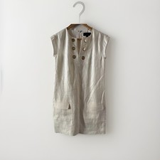 J. Crew Linen Ivory sleeveless Mini Dress gold grommets lined Size 00 pockets