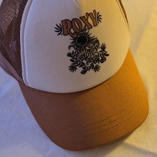ROXY Brown White Floral Mesh Trucker Hat Adju...
