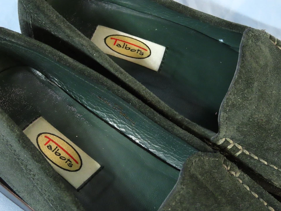 TALBOTS Plácido CAZADOR CUERO GAMUZA VERDE OSCURO Mocasines Zapatos Planos CLÁSICO talla 6 Foto 4 de 4