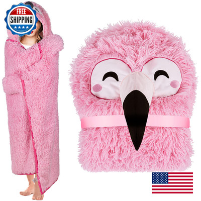Happy Fuel Flamingo Wearable Hooded Blanket For Adults - Fluffy Super Soft