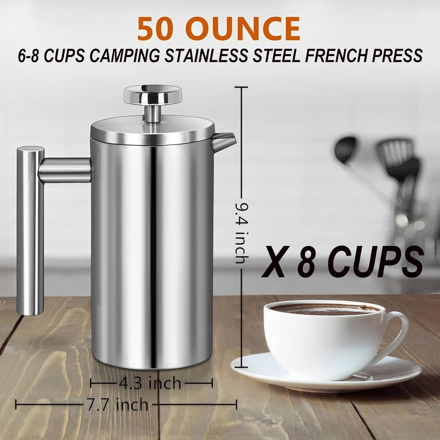 Coffee Maker 50oz(1.5l) 304 Stainless Steel Double Wall Insu