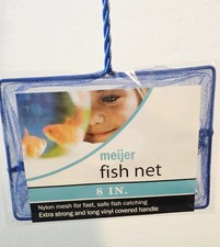 New 8-Inch Aquarium BLUE Fish Net with Sturdy 15" Vinyl Covered Handle.