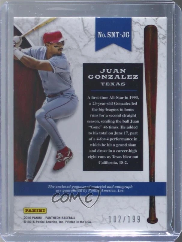 2016 Panini Pantheon Scripted Noble Timber /199 Juan Gonzalez #SNT-JG Auto - Image 2 of 2