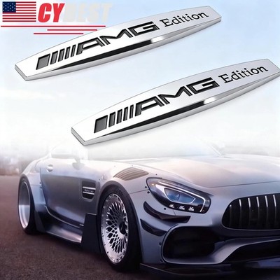 2PCS Chrome Emblem Metal Fender Side Trunk Lid Badge For AMG Edition