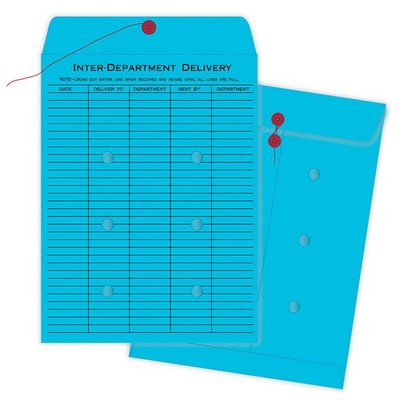 ''10x13 String & Button Closure Envelopes, Blue, Box of 100 for Secure Shipping''
