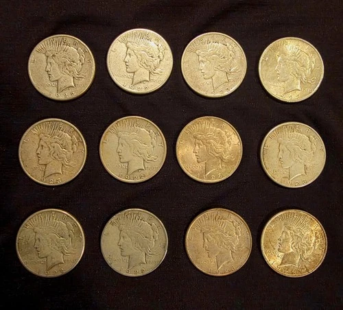 Nice Lot Of 12 US Peace Silver Dollars! Over 9 Troy Ounces Oz Fine Silver! No...