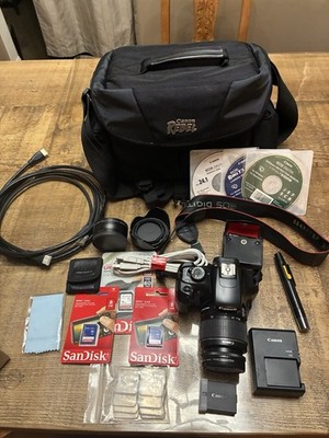 Canon EOS Rebel T3 Digital Camera Travel Bag Battery Charger Lenses Mark 2