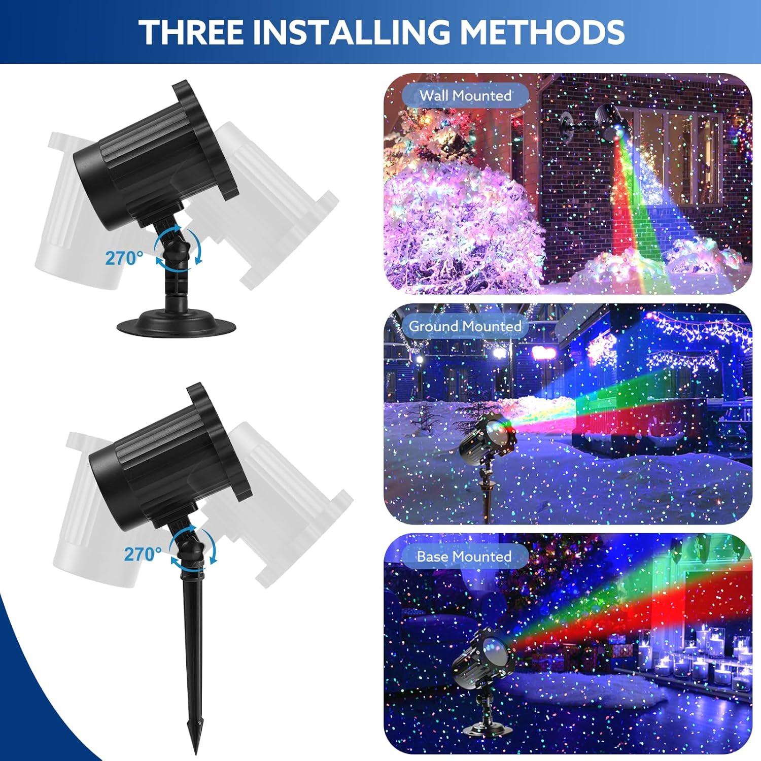 Outdoor RGB Laser Projector Lights, Moving 3 Color Starry Sky & Firefly Effects 