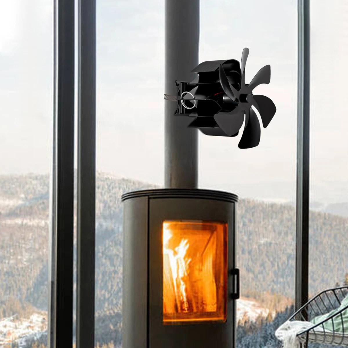6-Blade Fireplace Stove Top Fan Thermometer +Gloves Heat Powered Wood Log  Burner | eBay
