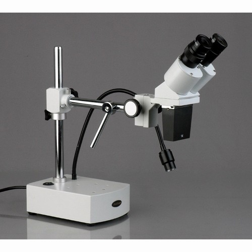 AmScope 5X-10X Binocular Boom Arm Stereo Microscope + LED Gooseneck - Picture 2 of 8