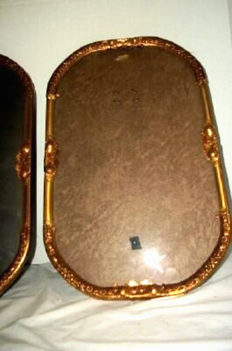 ANTIQUE FILIGREE CONVEX GLASS PICTURE FRAME LARGE PAIR 24 KT PLATED 1920s USA - Picture 4 of 12
