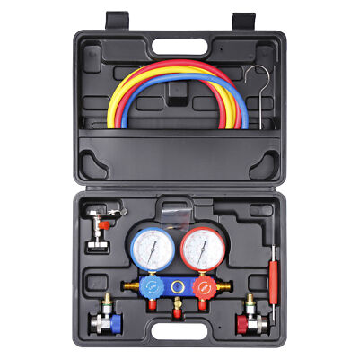 HVAC Manifold Gauge Set With 5ft Hoses - Home AC Service, Charging, Diagnosis & Recovery Tool Kit