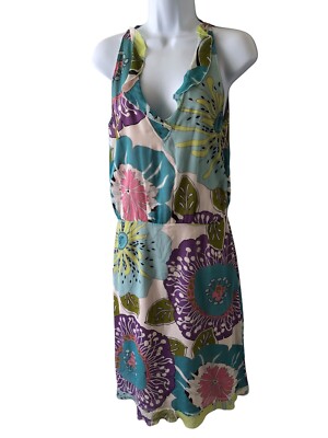 MaxMara Made in Italy flower pattern Dress Multi color Woman's Size 8 100% Silk