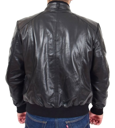 Mens Bomber Leather Jacket Soft Nappa Choice of Colours Black Brown Cognac - Rob - Picture 8 of 36