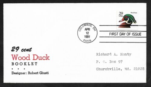 #2485 29c -Wood Duck Booklet Single - Reid FDC Perf 11 - Picture 1 of 2