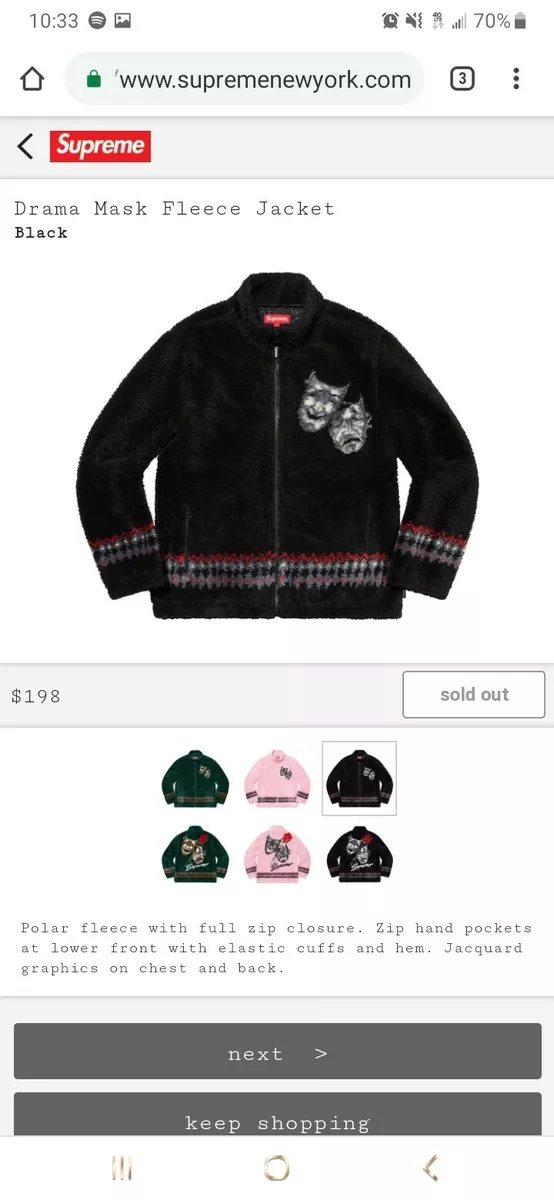 Supreme SS20 Drama Mask Fleece Jacket Black Medium Order Confirmed