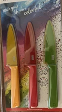 Kuhn Rikon COLORI+ Straight & Serrated Paring Knife Set, Red, Yellow, Green