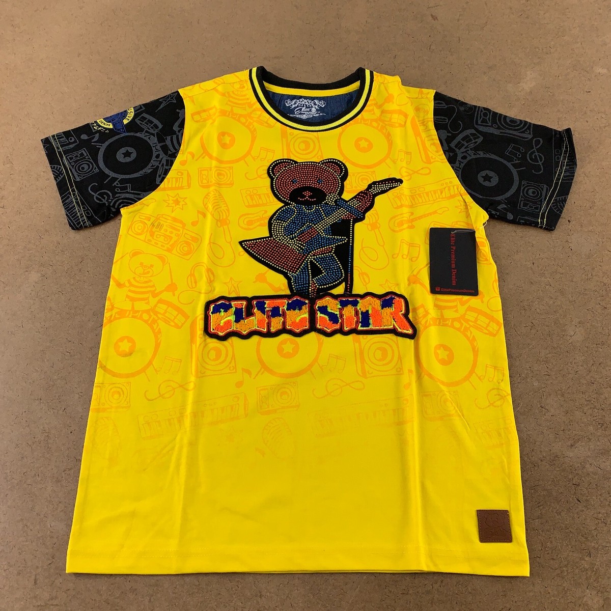 Elite Premium Denim Youth Size 12-14 Yellow Short Sleeve Rock Star