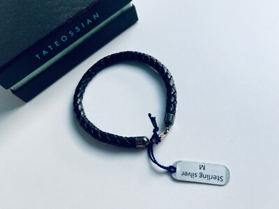 TATEOSSIAN Armband Bracelet Gr M Leder Silber schwarz (NP:189,- ) *NEU*