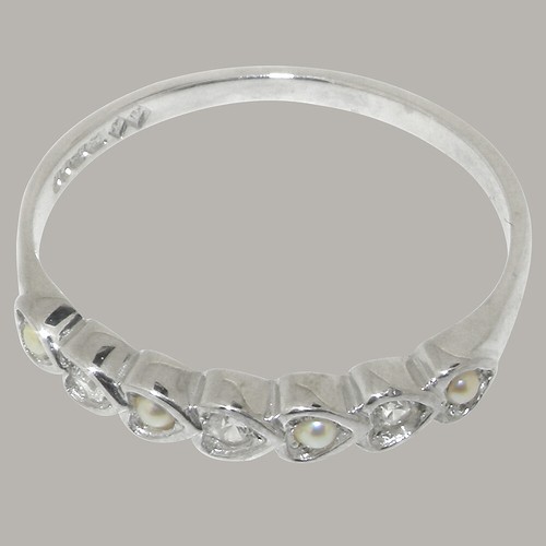 Solid 9ct White Gold Natural Diamond & Full Pearl Womens Eternity Ring - Picture 5 of 5