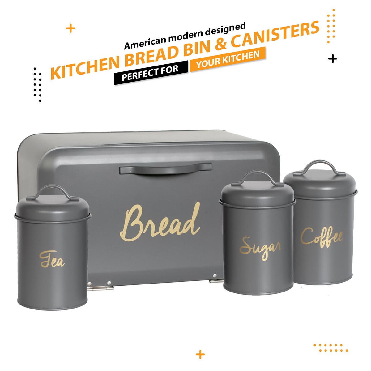 Bread Bin Tea Coffee Sugar Canisters Kitchen Organizer Storage Matching  Sets