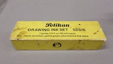 2095M Vtg Pelikan Germany Drawing Ink Set 523/6 No.9063 Yellow is Empty 4 Unused