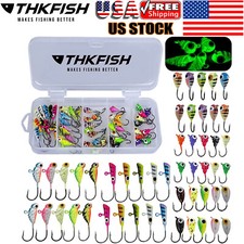 THKFISH 50Pcs Ice Fishing Jigs Set Ice Fishing Lures Ice Fishing Kit with Box