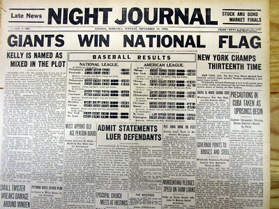 1933 hdlin newspaper NY GIANTS WIN NL CHAMPIONSHIP - Go to Baseball WORLD SERIES