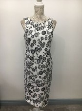 Stretch Cotton Black White & Floral Sleeveless Shift Dress. Size S/M