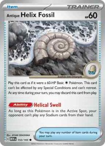 Antique Helix Fossil 153/165 MEWen 151 English Pokemon Card - NM