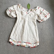 Farm Rio Colored Stripes Short Sleeve Mini Dress 100% Linen White NWT MED