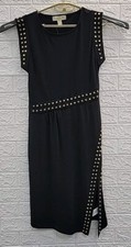 New Michael Kors Astor Studded Side Slie Sleeveless Midi Dress Black Size Small