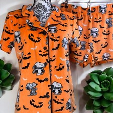 Munki Munki Peanuts Halloween Pajamas Set Mummy Snoopy Bats Medium Fleece