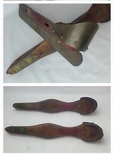 antique Ice Skates Old - RED - Paint 1800's Primitive Wood Steel  BRASS HEEL