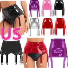Women Leather Skirts Garter Belts with 6 Wide Straps Metal Buckles Lingerie