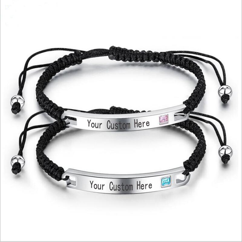 Adjustable Custom Engraved Name ID Woven Bracelets Personalised Couples  Chains | eBay