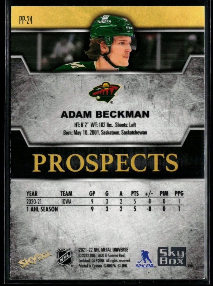 2021-22 Metal Universe Skybox Premium Prospects Sapphire #PP-24 Adam Beckman RC - Image 2 of 2