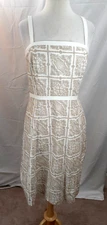 Loft Ann Taylor Women's 10 Tan Beige White Paisley Fit N Flare Dress Cotton Boho