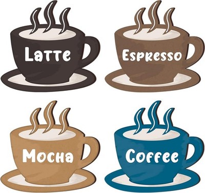 Blulu 4 Pieces Coffee Wooden Wall Art Decor Cup Signs Black 