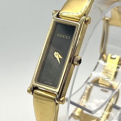 GUCCI 1500L Watch Gold Black Dial QZ Women's Bangle Wrist