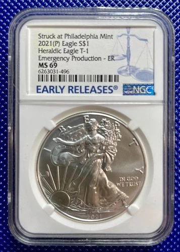 2021 ~ Silver Eagle S$1 ~ NGC MS69 ~ Heraldic Eagle ~ #6263031-496