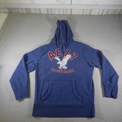 Y2K American Eagle Hoodie Mens Large Blue Eagle Fleece Pullover Sweatshirt AE77